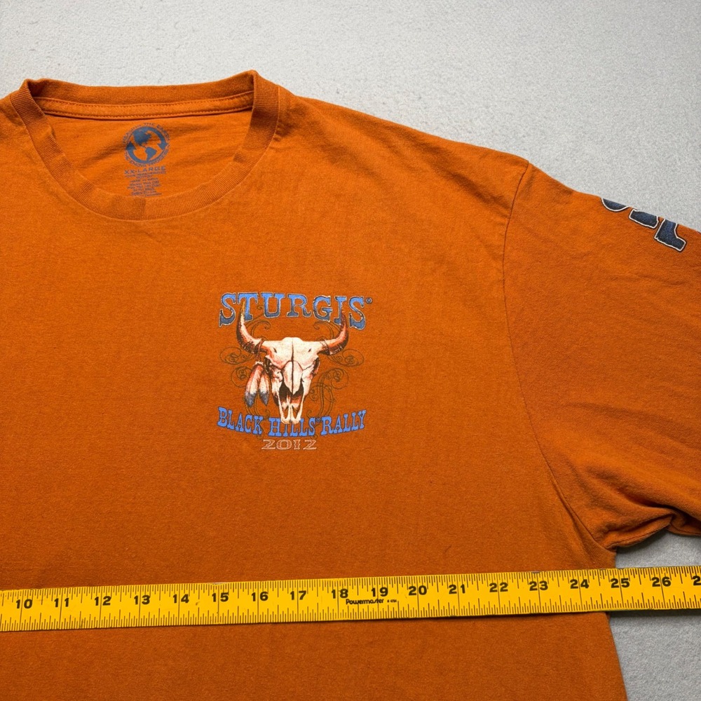Sturgis Long Sleeve T-Shirt Mens XXL Orange Black Hills Rally 2012 Steer Skull - Picture 6 of 10